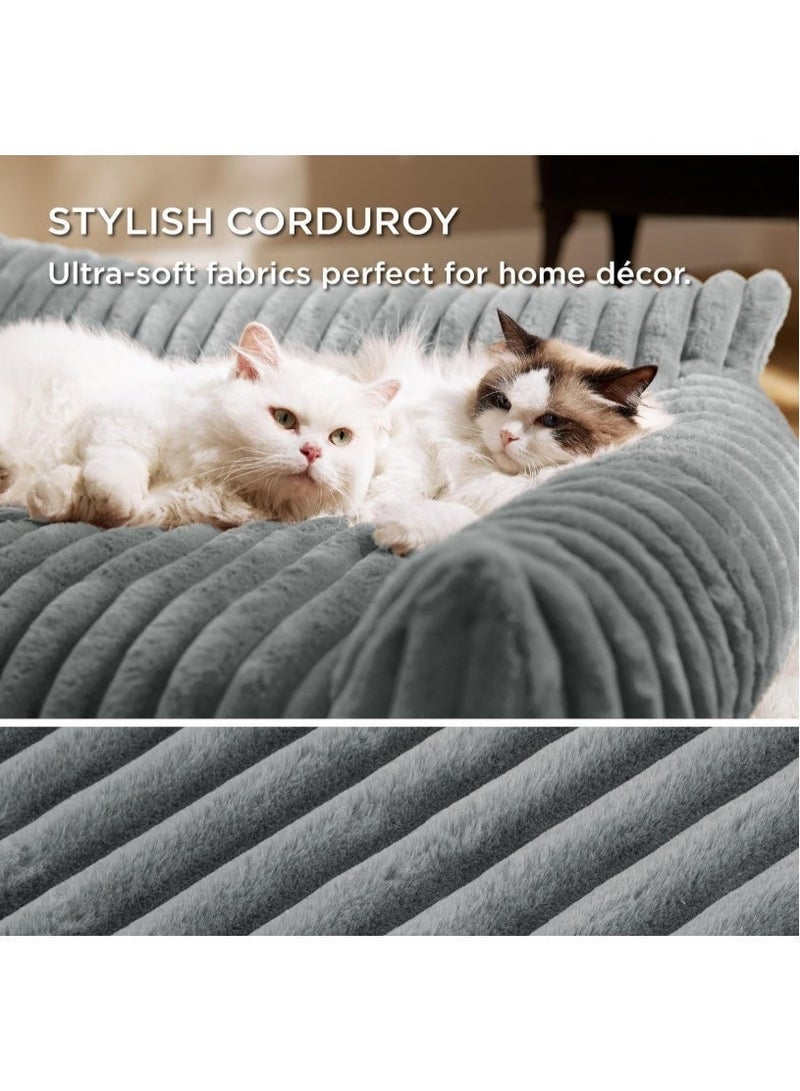 Pet bed - Premium and Adorable Sofa for Pet Cats - Fluffy Cat beds with Luxury High-Quality Corduroy Fabric, Suitable as a Pet Bed for Cats and Small Dogs,  Supportive Pet Sofa, 60cm,Grey - Image 3